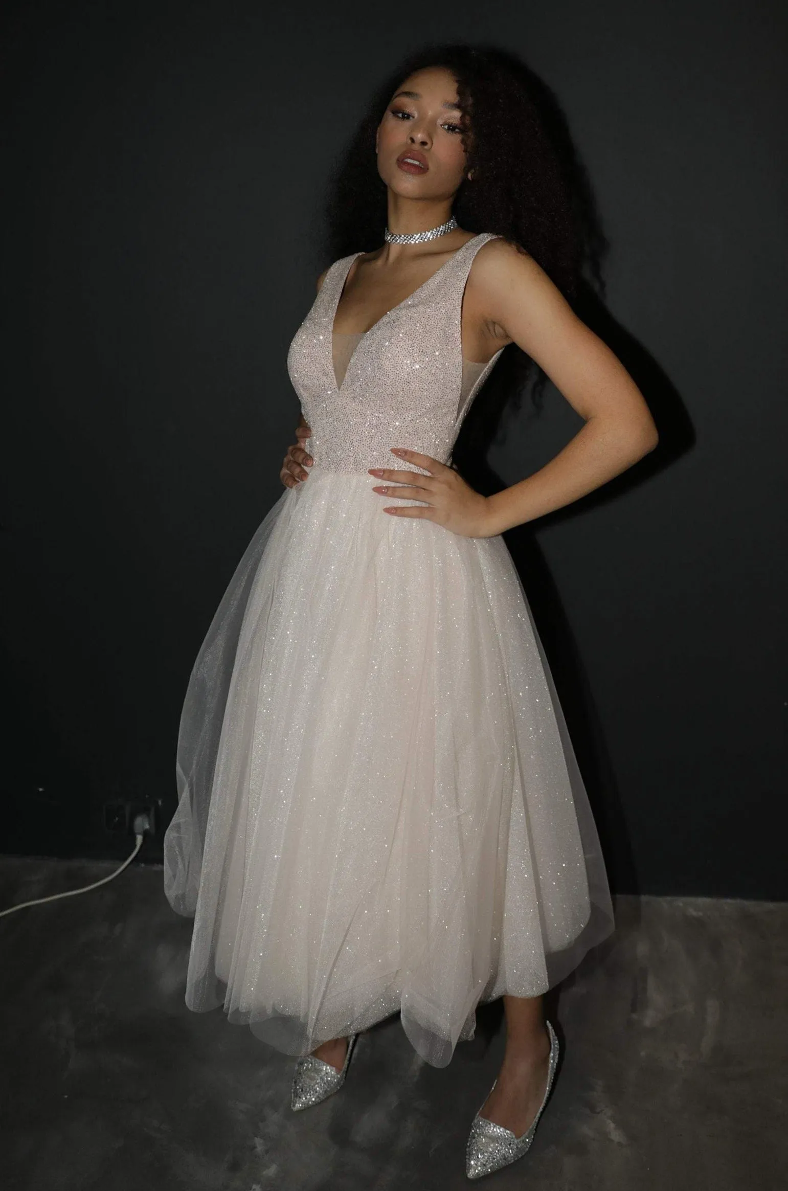 Glitter Midi Evening Dress Malone sold by Olivia Bottega