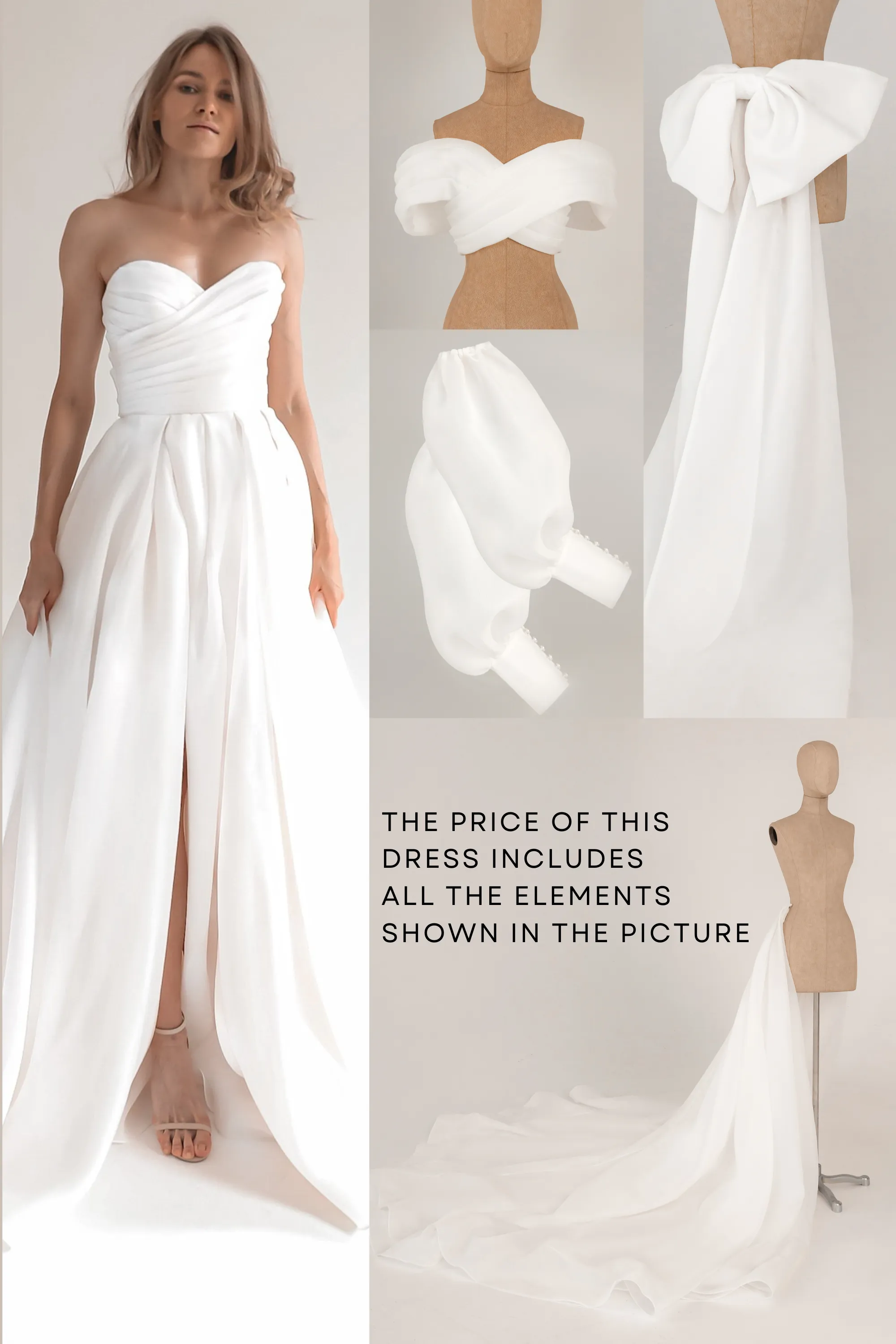 Coral Extra Convertible Wedding Dress Audrey (Basic dress + bolero + bow + detachable train) sold by Olivia Bottega product image thumbnail 4