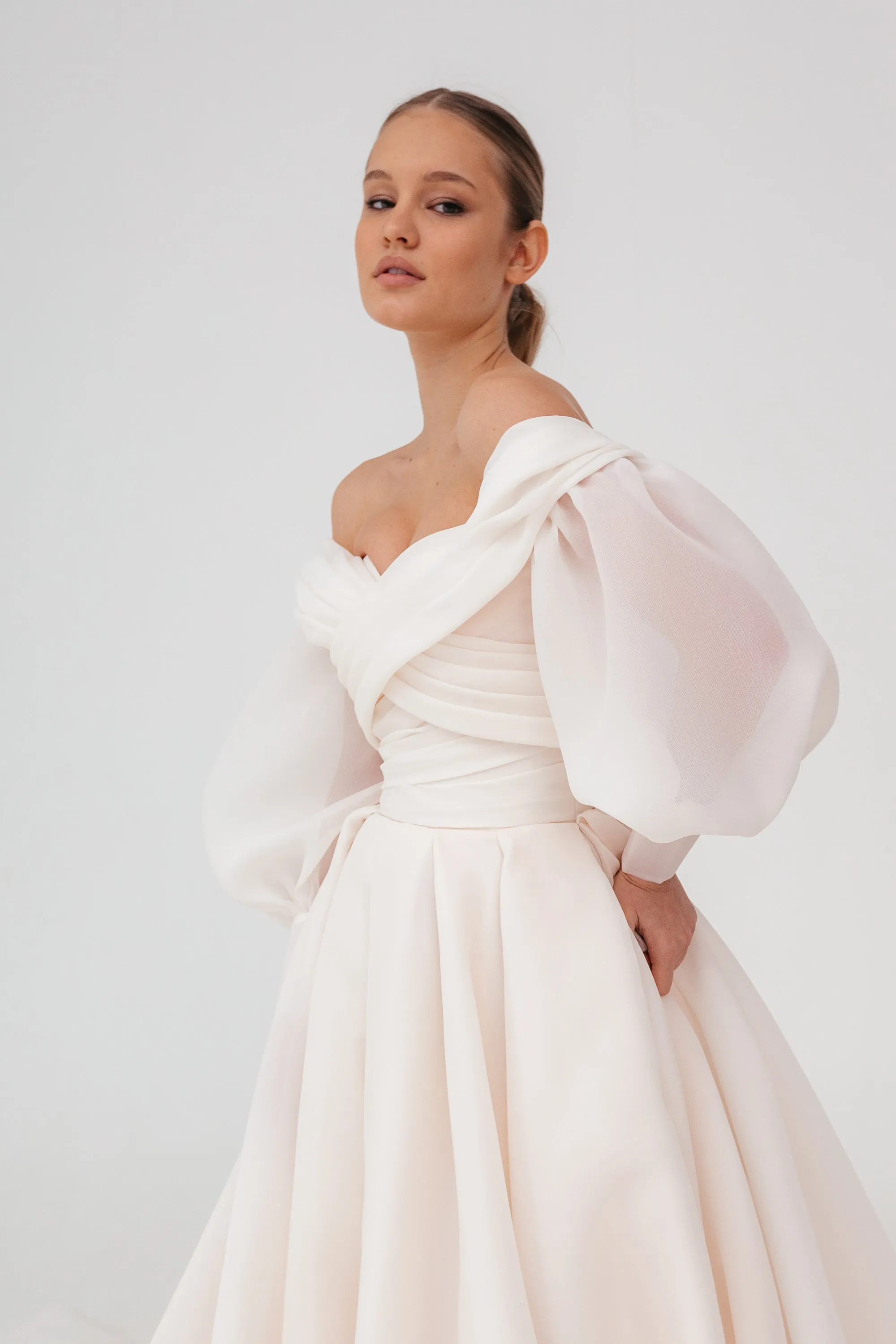 Coral Extra Convertible Wedding Dress Audrey (Basic dress + bolero + bow + detachable train) sold by Olivia Bottega product image thumbnail 3