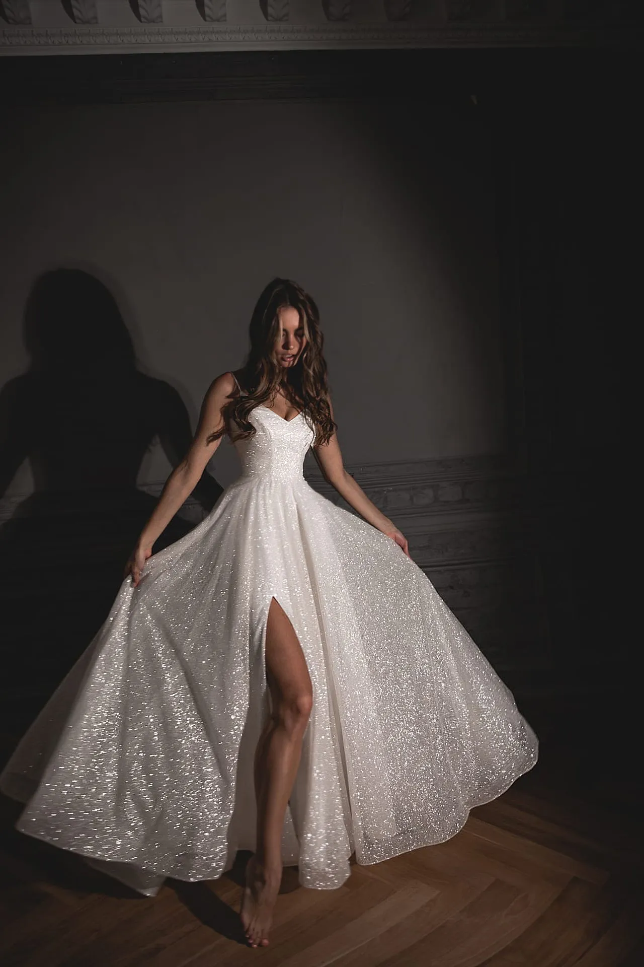 Shiny Wedding Dress Bree with a High Front Slit sold by Olivia Bottega product image thumbnail 3