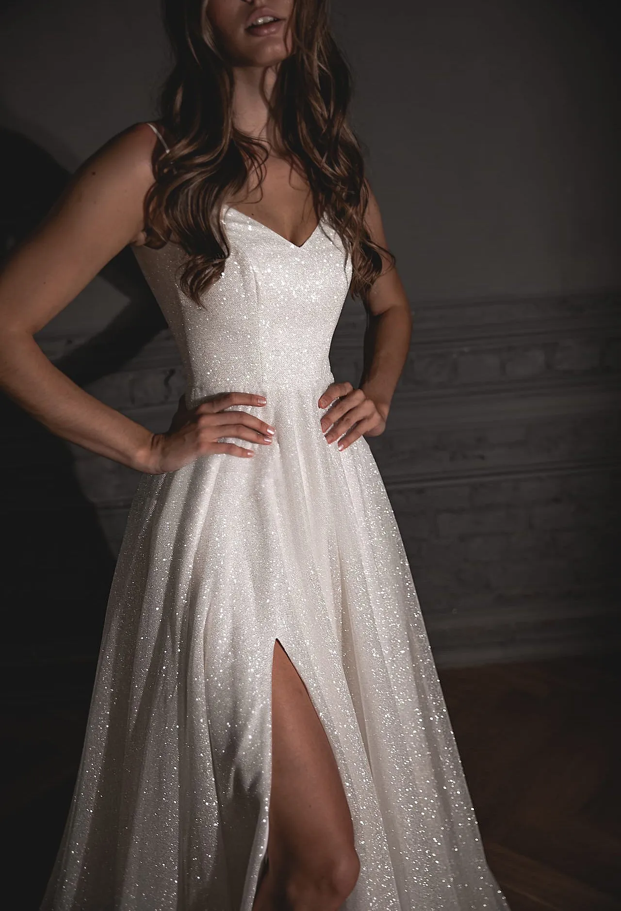 Shiny Wedding Dress Bree with a High Front Slit sold by Olivia Bottega product image thumbnail 2