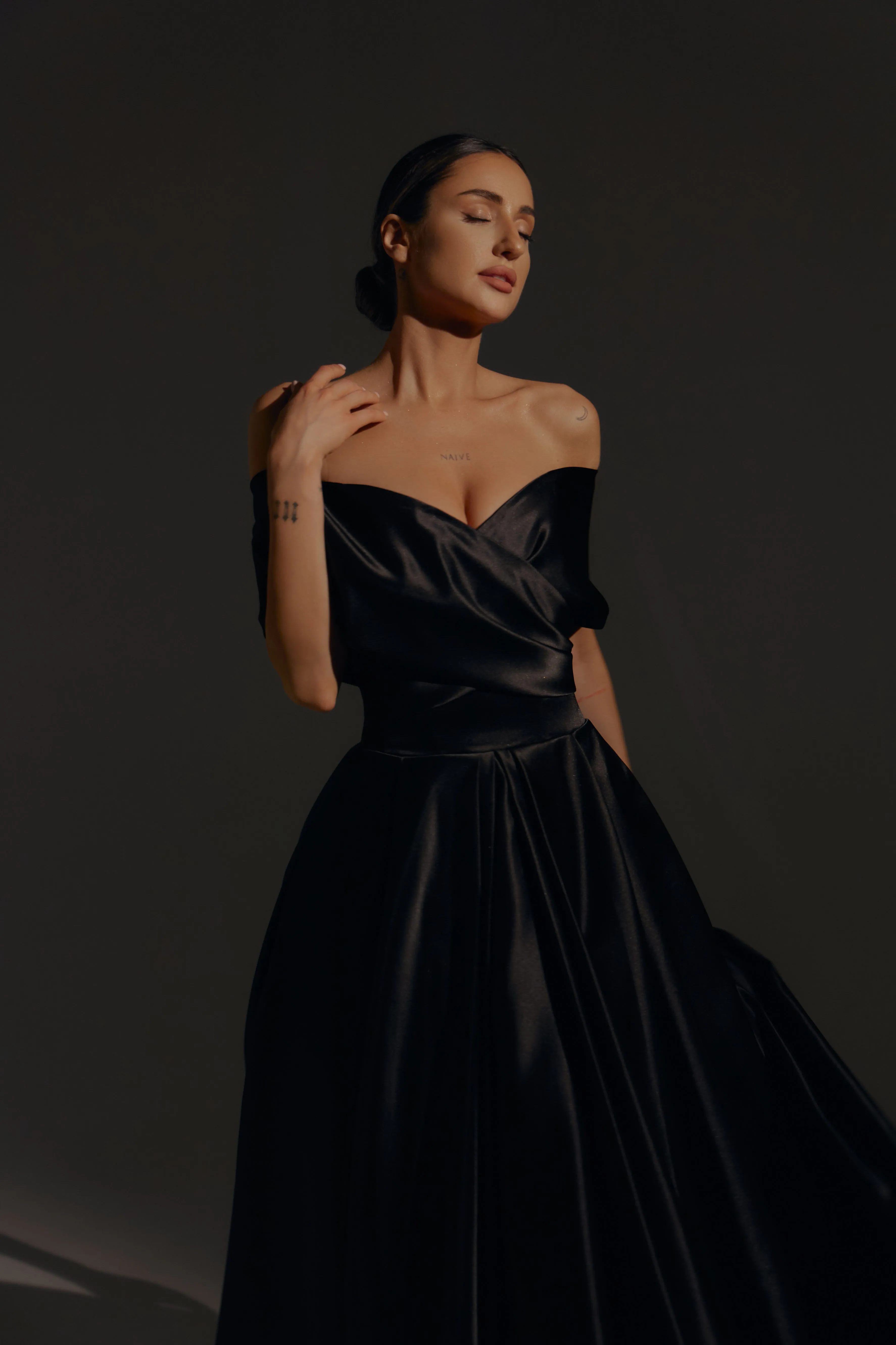 Black Satin Midi Dress Cameron sold by Olivia Bottega product image thumbnail 2
