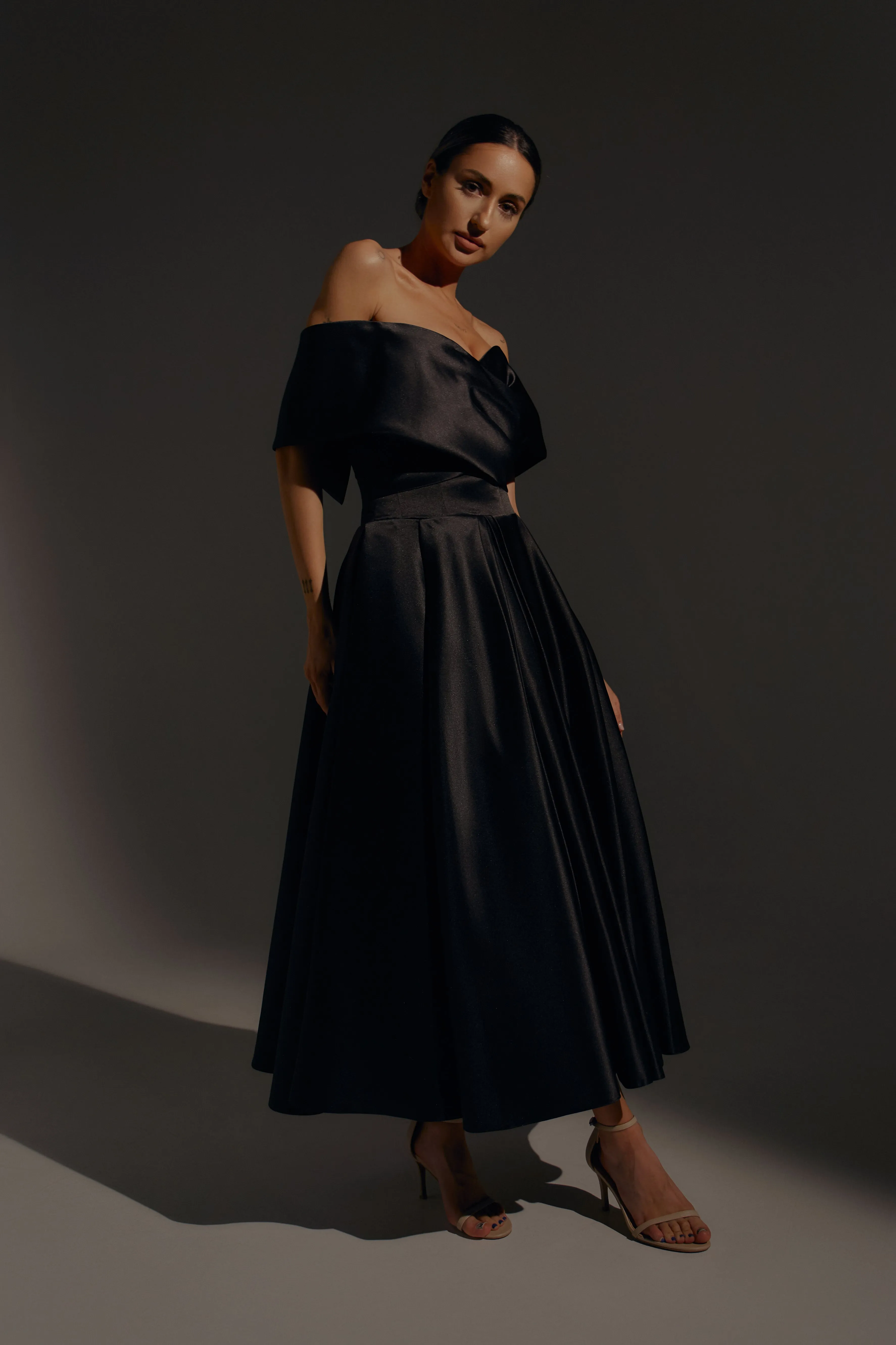 Black Satin Midi Dress Cameron sold by Olivia Bottega