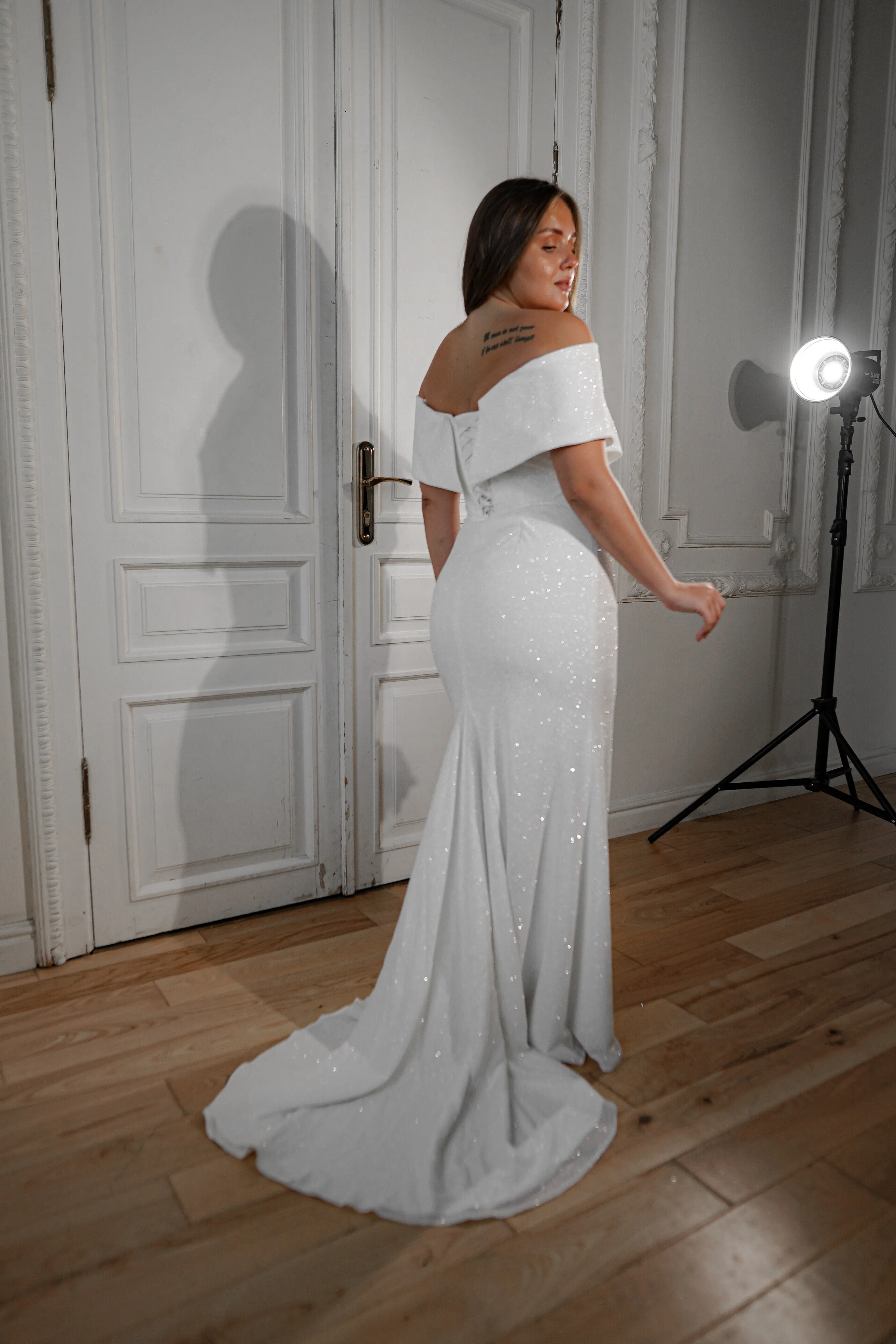 Plus Size Sparkly Sheath Wedding Dress Jolie sold by Olivia Bottega product image thumbnail 4