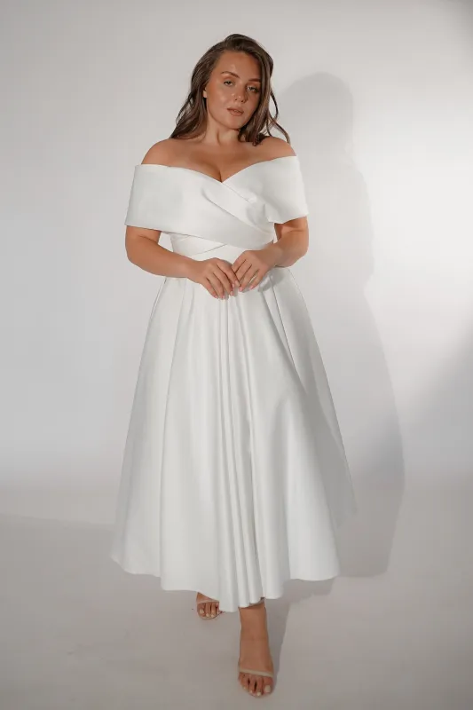 Plus Size Satin Midi Wedding Dress Cameron sold by Olivia Bottega