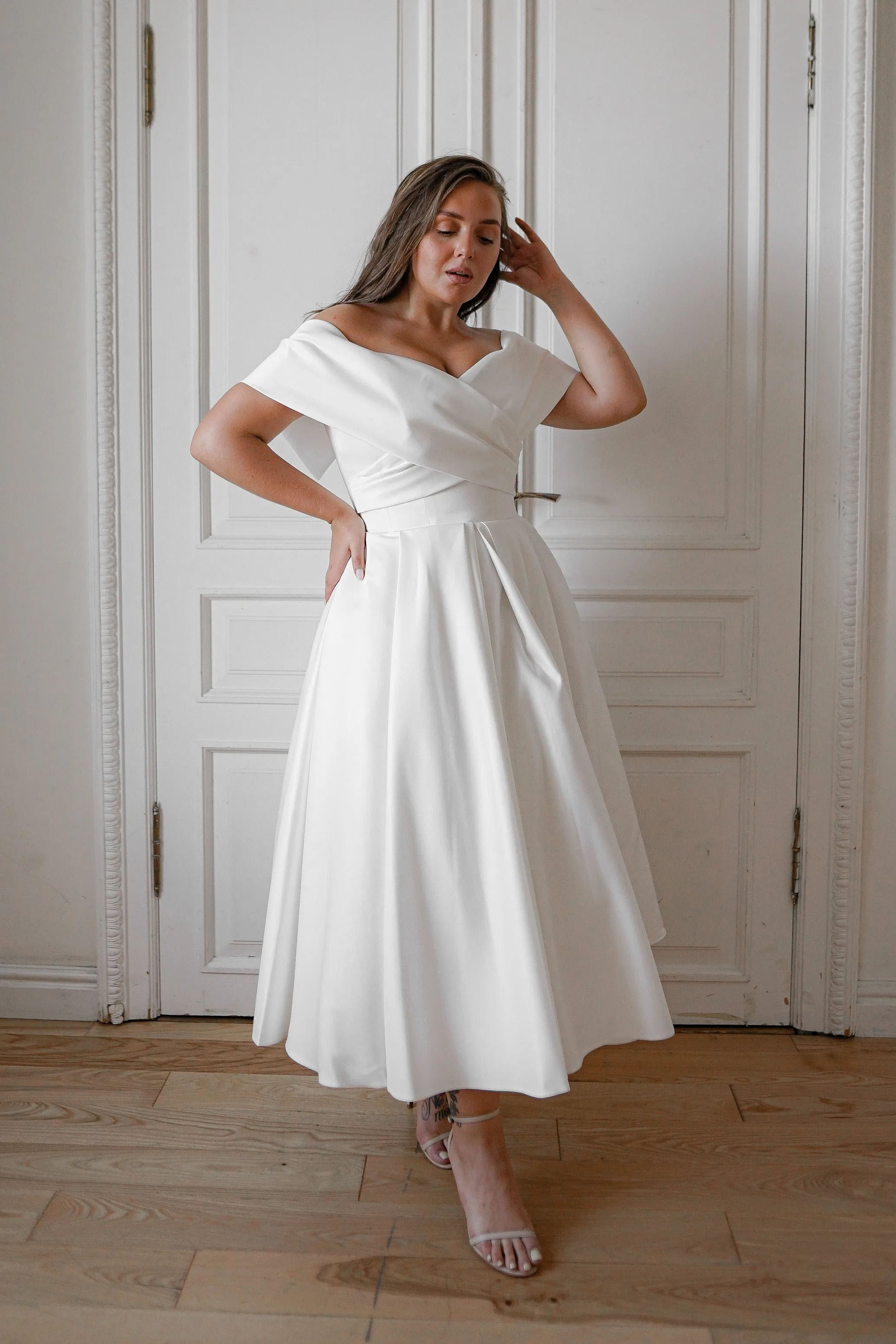 Plus Size Satin Midi Wedding Dress Cameron sold by Olivia Bottega product image thumbnail 5