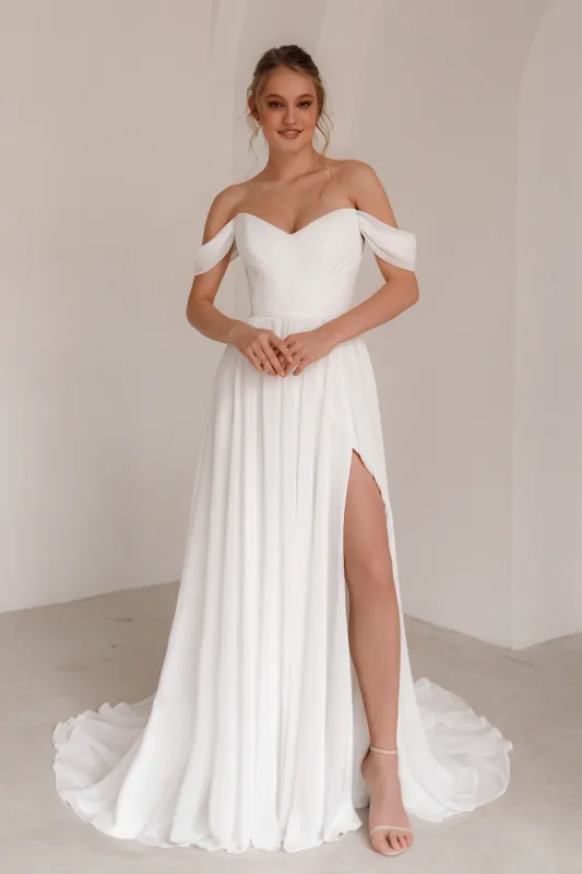 Chiffon Wedding Dress Marit With High Leg Slit sold by Olivia Bottega