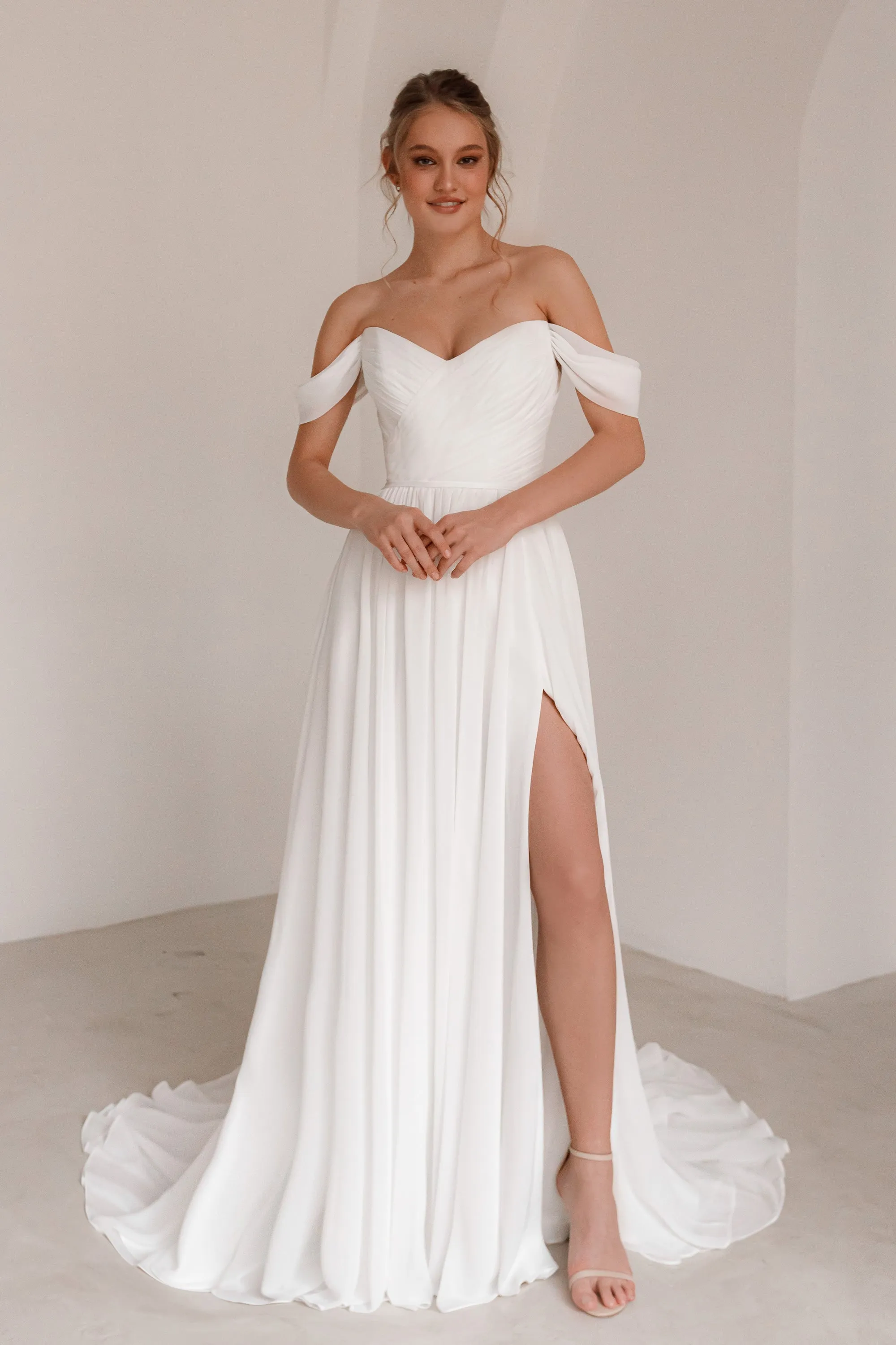 Chiffon Wedding Dress Marit With High Leg Slit sold by Olivia Bottega