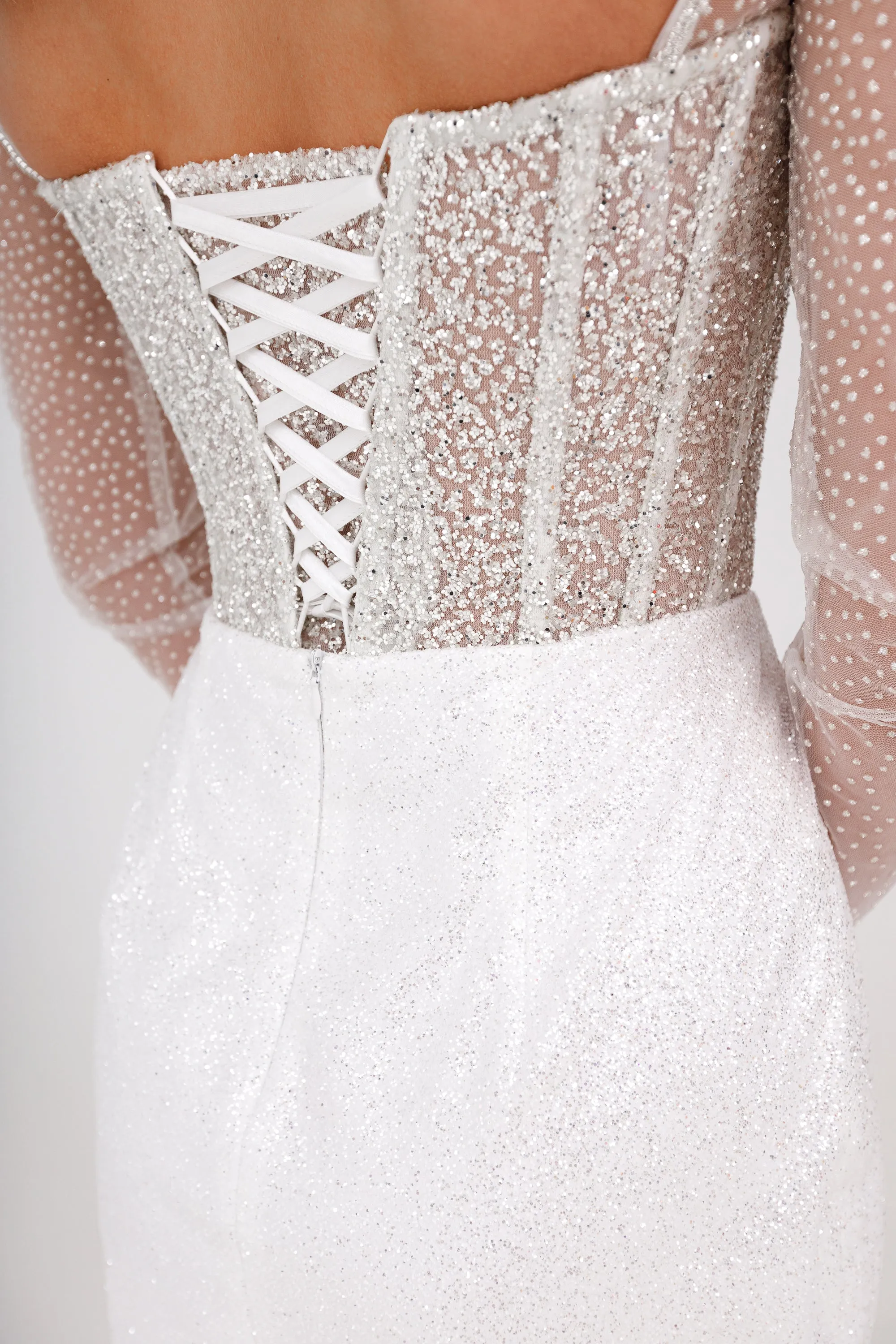 Sparkly Midi Wedding Dress Gemma with Long Sleeves sold by Olivia Bottega product image thumbnail 5