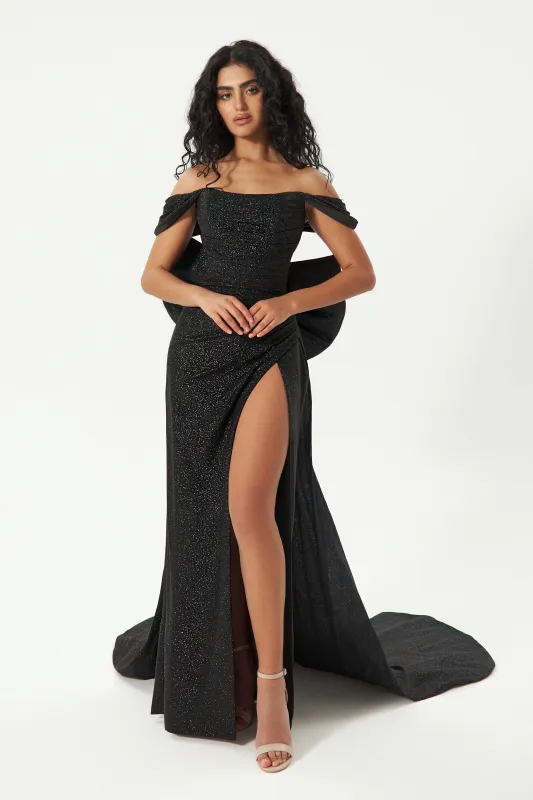 Black Glitter Mermaid Evening Dress Lovisa with Detachable Bow sold by Olivia Bottega