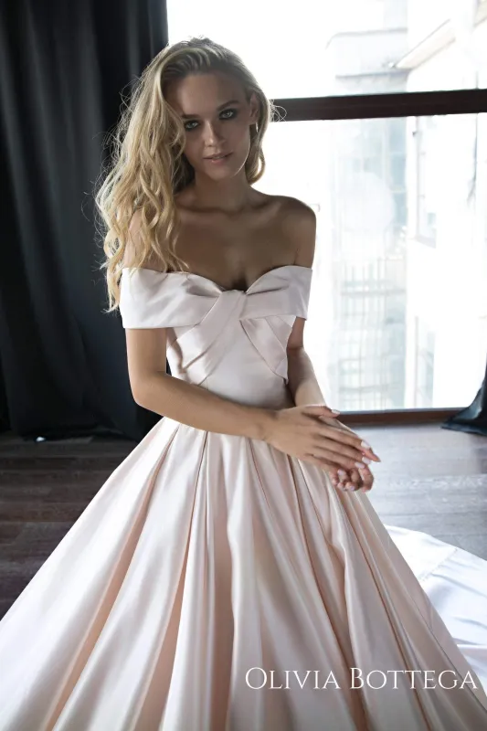 Soft Pink Satin Long Train Wedding Gown Seiliny made by Olivia Bottega