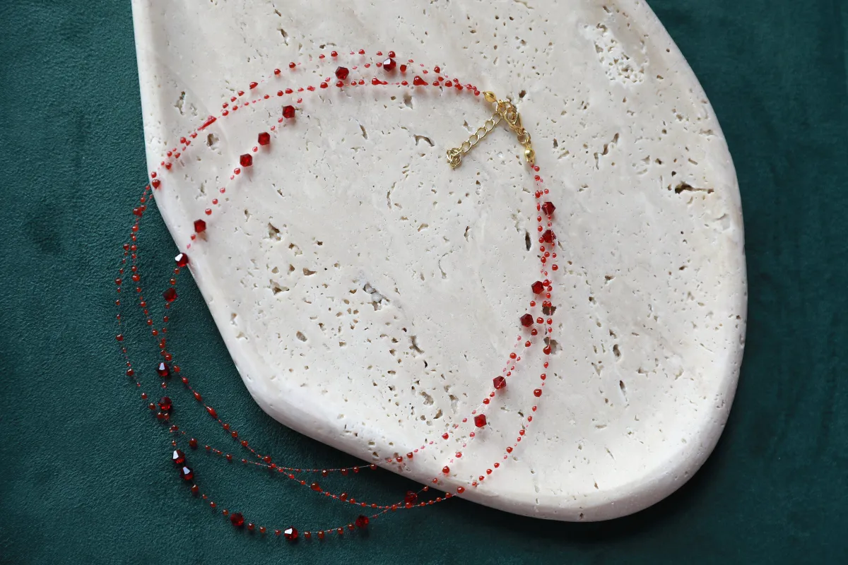 Garnet Orbit Multi-strand Swarovski Crystals Necklace made by Olivia Bottega