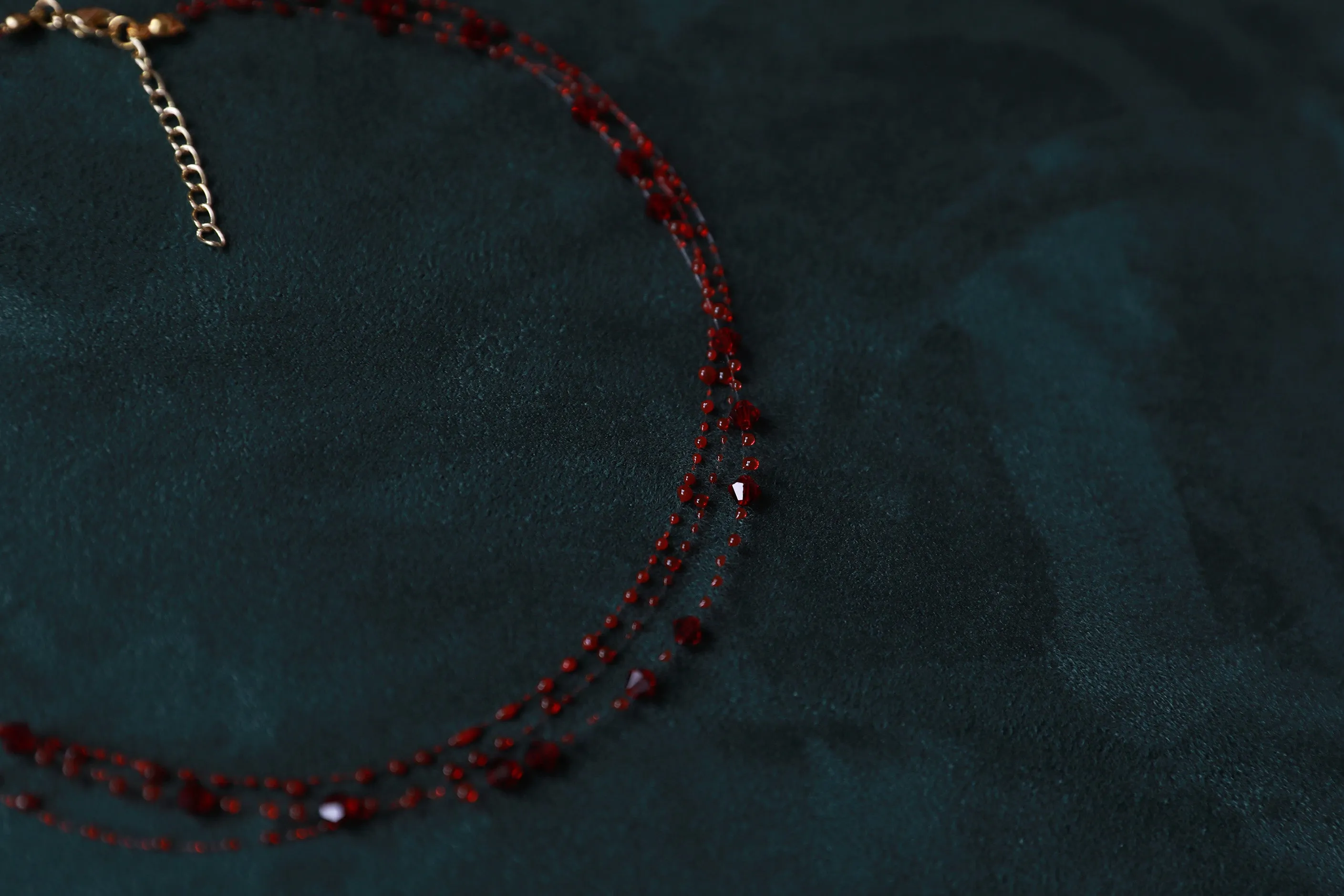 Garnet Orbit Multi-strand Swarovski Crystals Necklace sold by Olivia Bottega product image thumbnail 2
