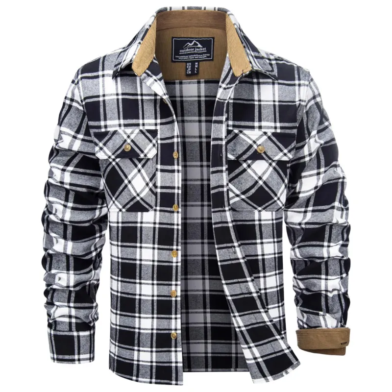 Men's Cotton Flannel Shirt Long Sleeve Casual Plaid made by Tacvasen