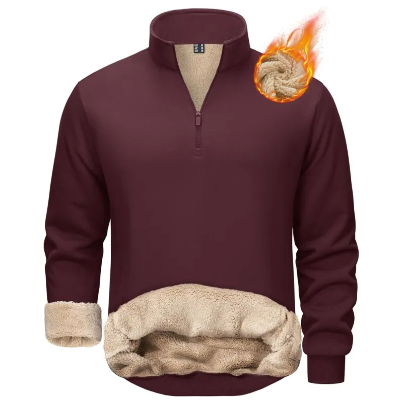 Men's Quarter Zip Fleece Pullover Warm Winter Sweatshirt sold by Tacvasen