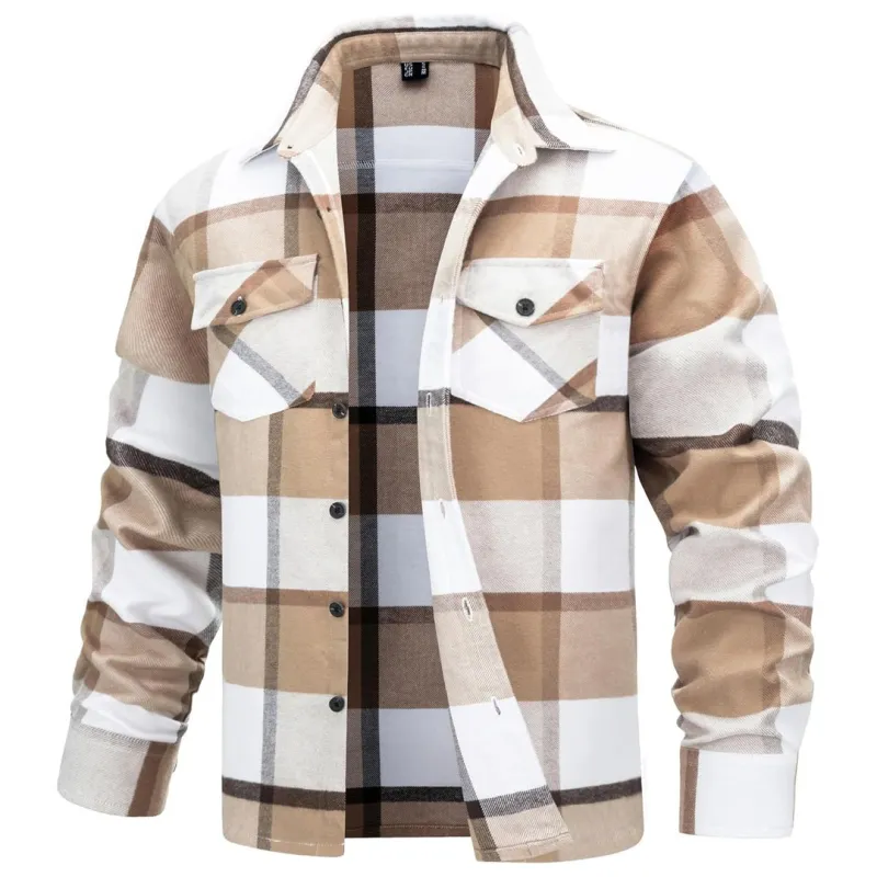 Men's Warm Brushed Fleece Button Down Casual Flannel Shirt sold by Tacvasen
