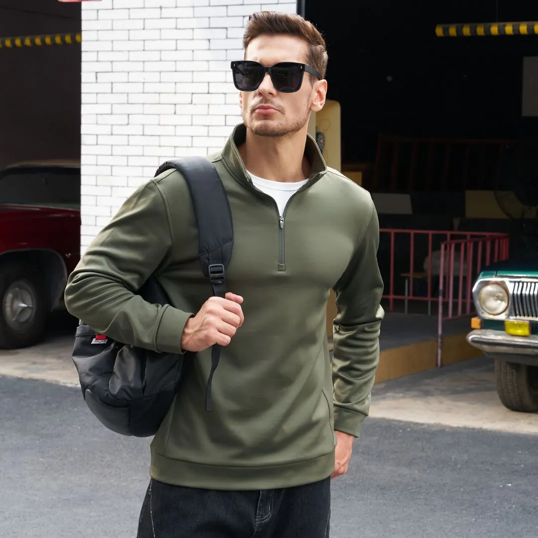 Men's Quarter Zip Pullover Sweatshirts Lightweight Fleece Lined sold by Tacvasen product image thumbnail 2