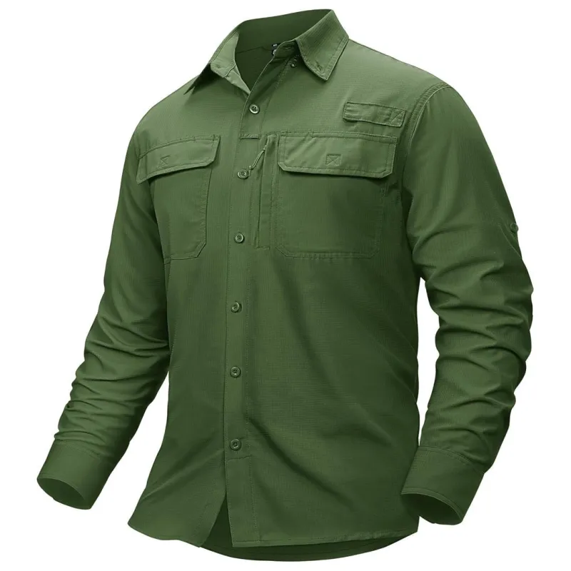 Men's Fishing Shirts UPF50+ Sun Protection Shirts with Zipper Pockets sold by Tacvasen