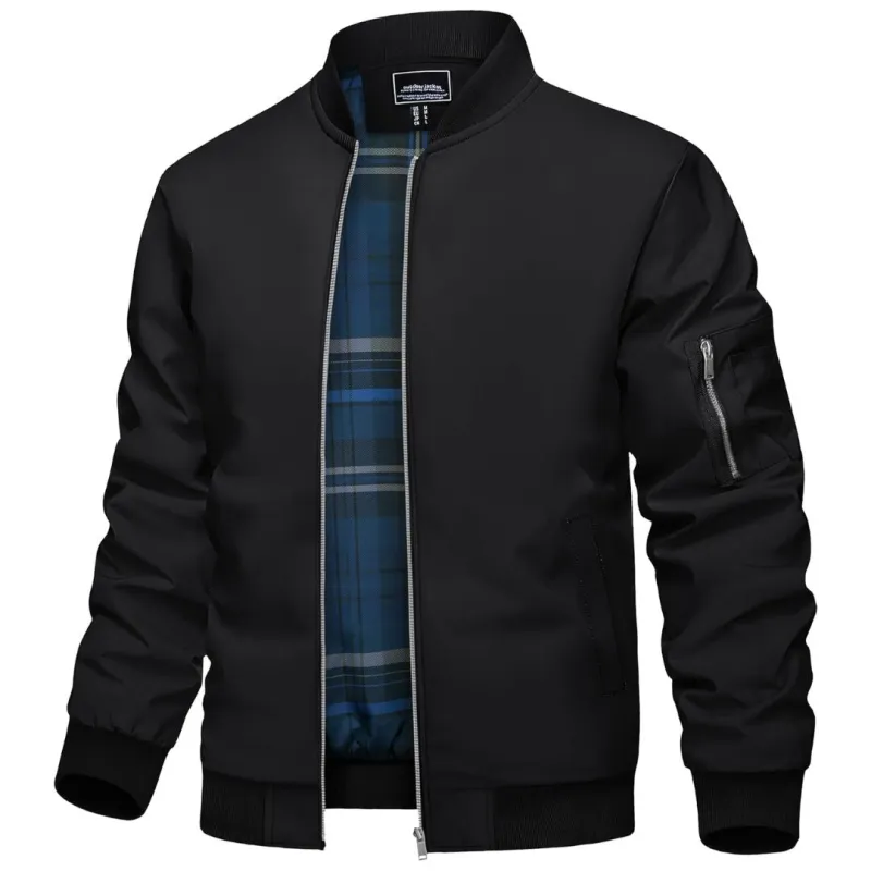 Men's Bomber Jacket Lightweight Windbreaker Plaid Lined sold by Tacvasen