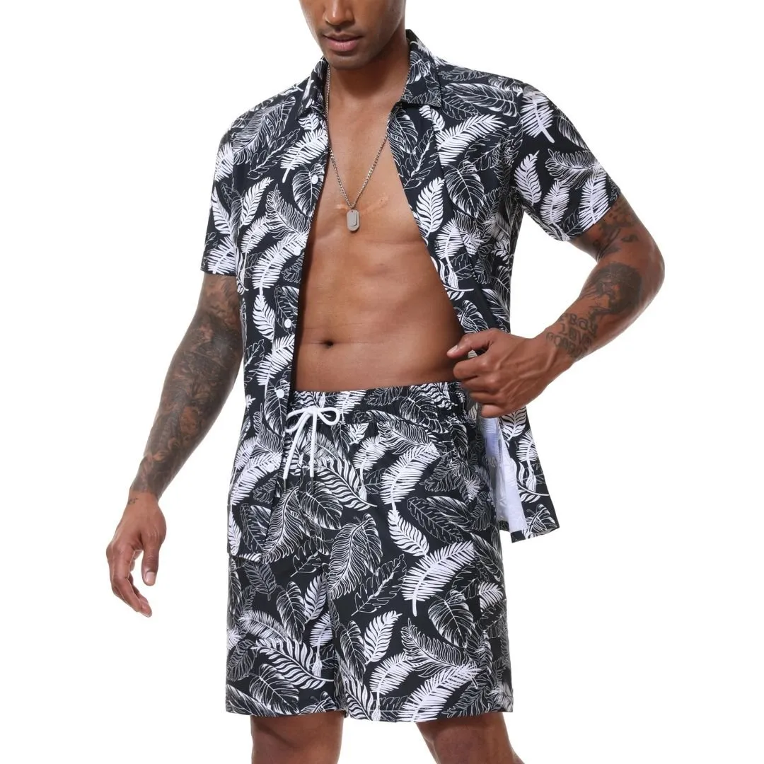 Men's Hawaiian Beach Set 2-Piece Set Summer Outfit Floral Set sold by Tacvasen