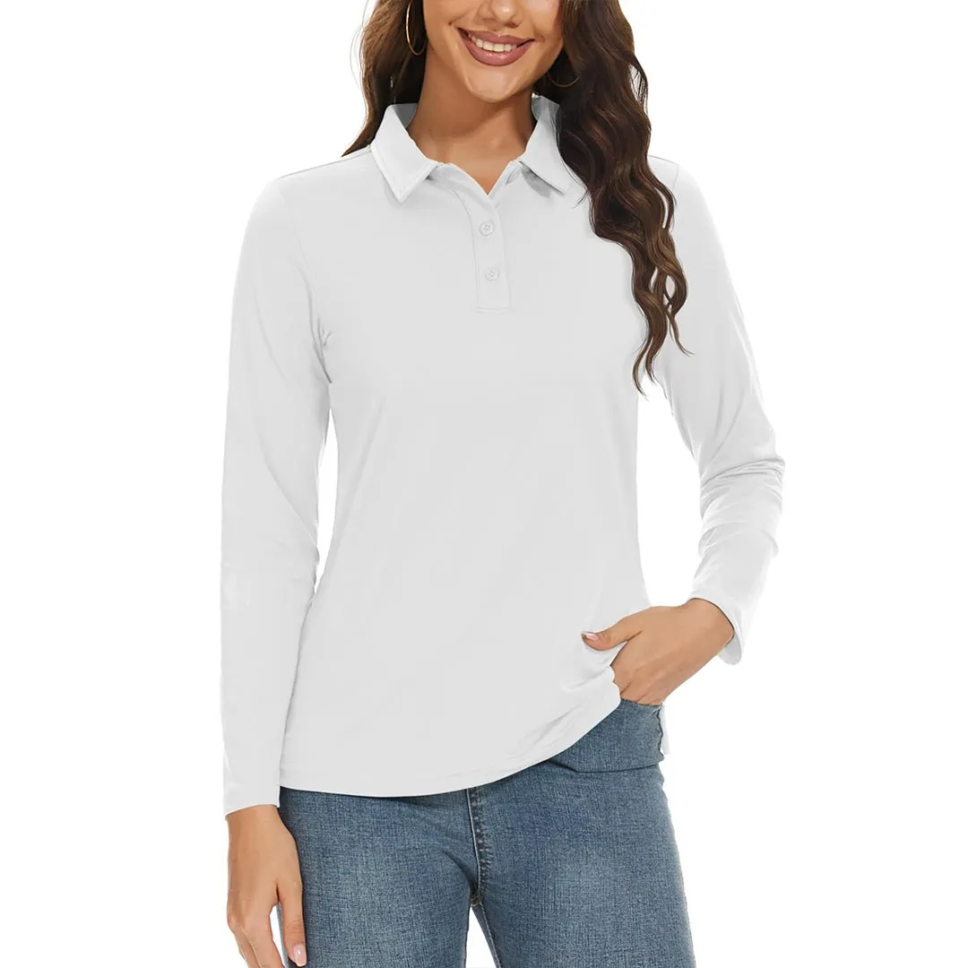 Women's Golf UPF 50+ Sun Protection 3-Button Quick Dry Long Sleeve Polo Shirts sold by Tacvasen product image thumbnail 3