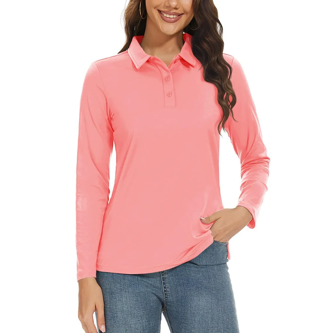 Women's Golf UPF 50+ Sun Protection 3-Button Quick Dry Long Sleeve Polo Shirts sold by Tacvasen product image thumbnail 4