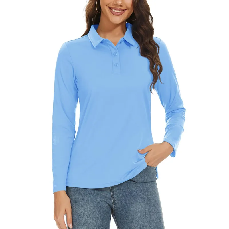 Women's Golf UPF 50+ Sun Protection 3-Button Quick Dry Long Sleeve Polo Shirts sold by Tacvasen