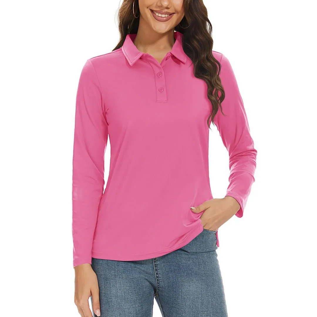 Women's Golf UPF 50+ Sun Protection 3-Button Quick Dry Long Sleeve Polo Shirts sold by Tacvasen product image thumbnail 5