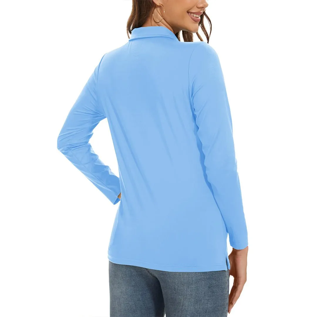 Women's Golf UPF 50+ Sun Protection 3-Button Quick Dry Long Sleeve Polo Shirts sold by Tacvasen product image thumbnail 2