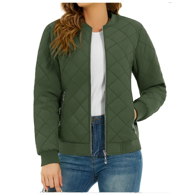 Women's Diamond Quilted Jackets Lightweight Casual Bomber Jacket sold by Tacvasen