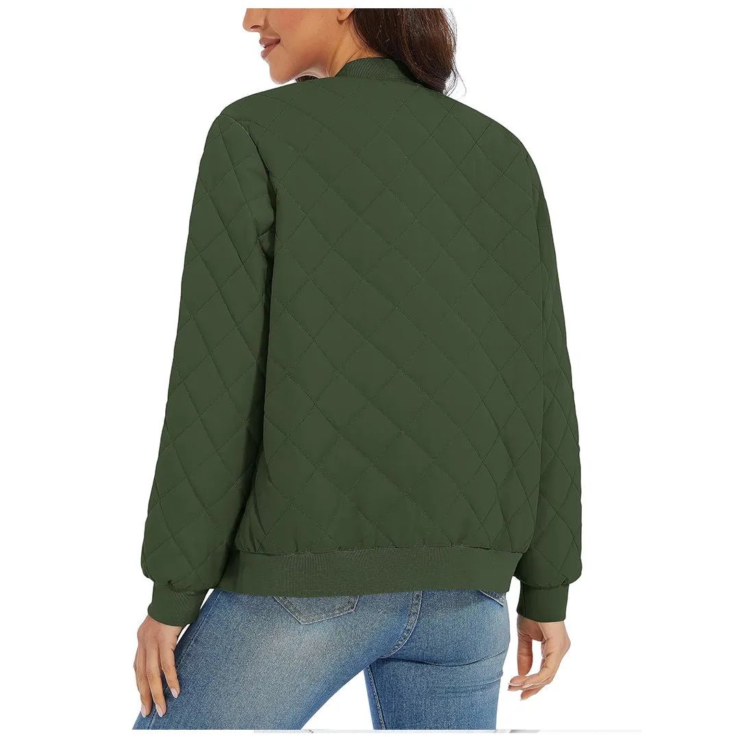 Women's Diamond Quilted Jackets Lightweight Casual Bomber Jacket sold by Tacvasen product image thumbnail 3