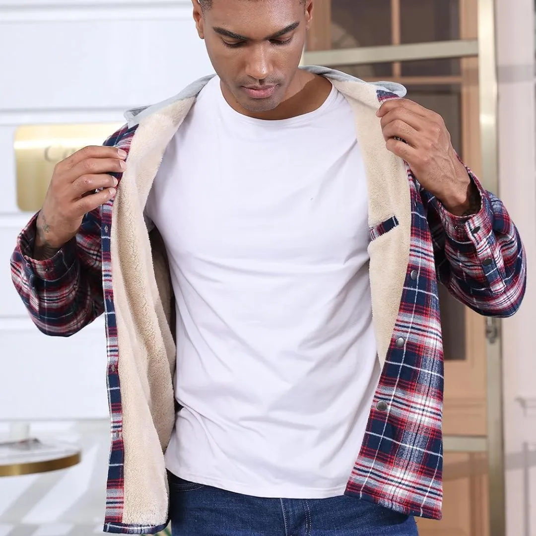 Men's Multiple Pockets Flannel Plaid Shirts Fleece Lining Jacket with Hood sold by Tacvasen product image thumbnail 3