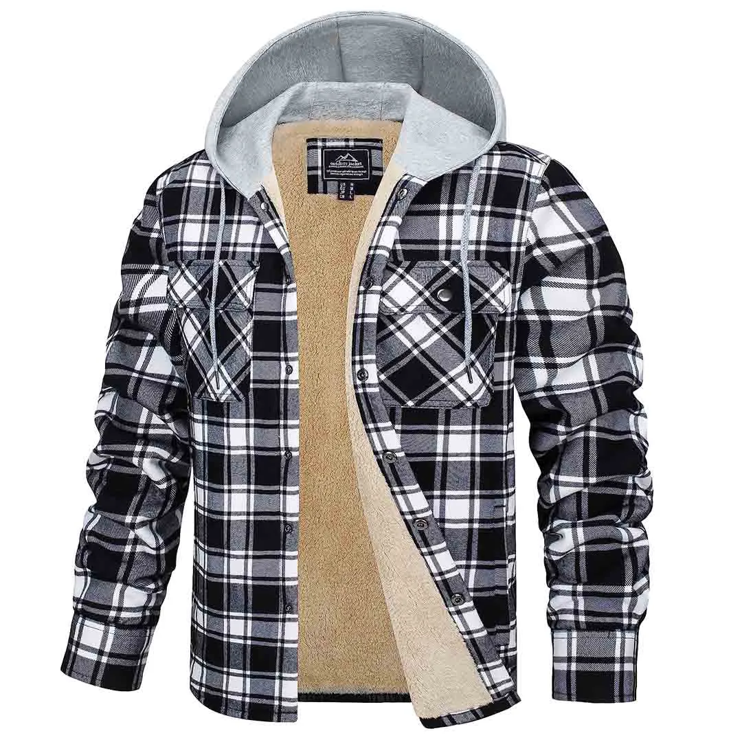Men's Multiple Pockets Flannel Plaid Shirts Fleece Lining Jacket with Hood sold by Tacvasen product image thumbnail 4