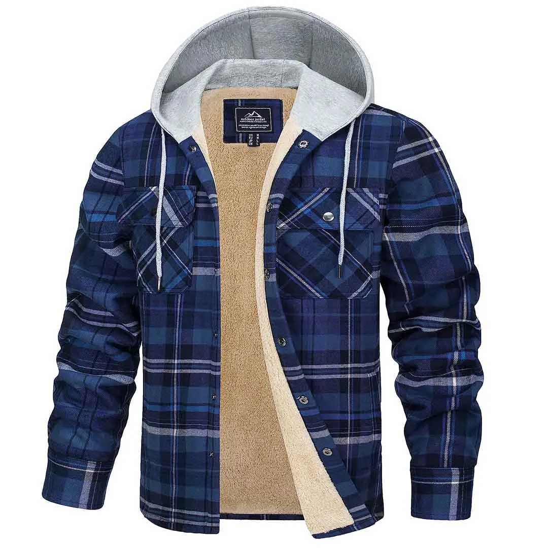 Men's Multiple Pockets Flannel Plaid Shirts Fleece Lining Jacket with Hood sold by Tacvasen product image thumbnail 5