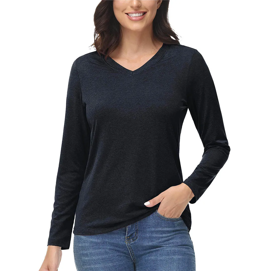 Women's V-Neck Sun Shirts UPF 50+ Long Sleeve T-Shirts sold by Tacvasen