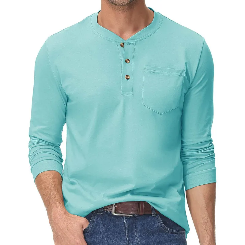 Men's Cotton Henley Moisture Wicking Casual Shirts Long Sleeve sold by Tacvasen