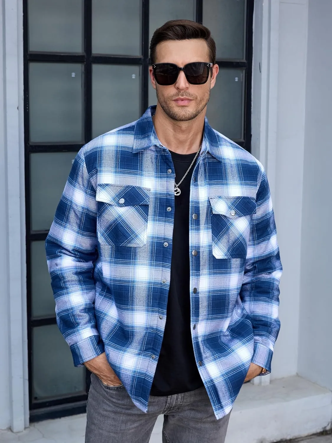 Men's Casual Plaid Long Sleeve Button Up Flannel Shirt Jacket sold by Tacvasen product image thumbnail 2