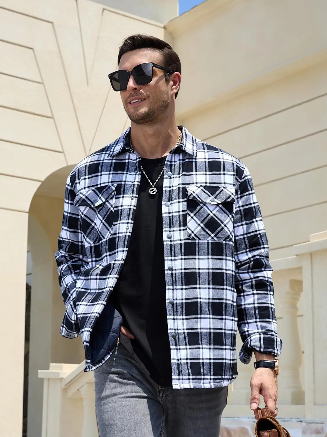 Men's Casual Plaid Long Sleeve Button Up Flannel Shirt Jacket sold by Tacvasen product image thumbnail 5