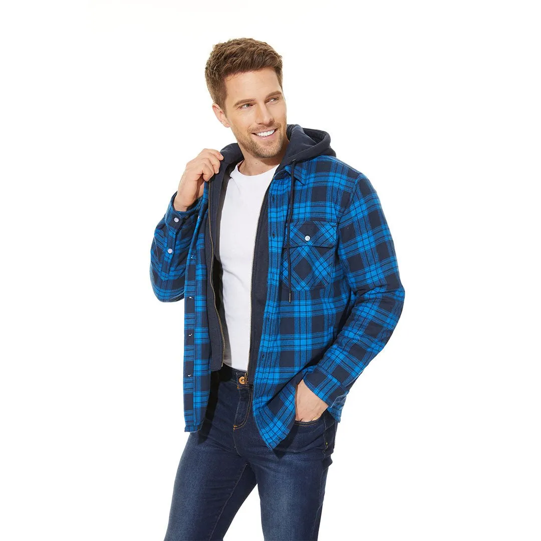Men's Quilted Lined Thick Hooded Zip Up Flannel Jacket sold by Tacvasen product image thumbnail 2