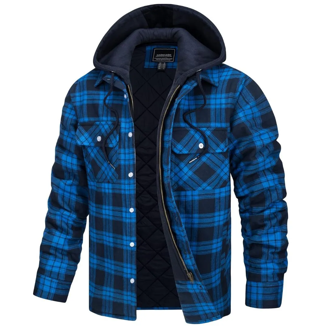 Men's Quilted Lined Thick Hooded Zip Up Flannel Jacket sold by Tacvasen