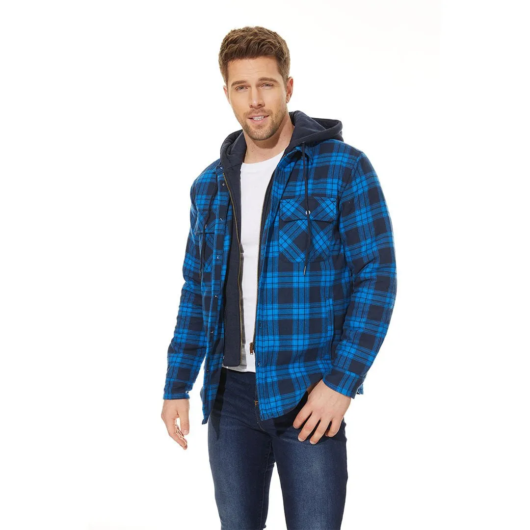 Men's Quilted Lined Thick Hooded Zip Up Flannel Jacket sold by Tacvasen product image thumbnail 4