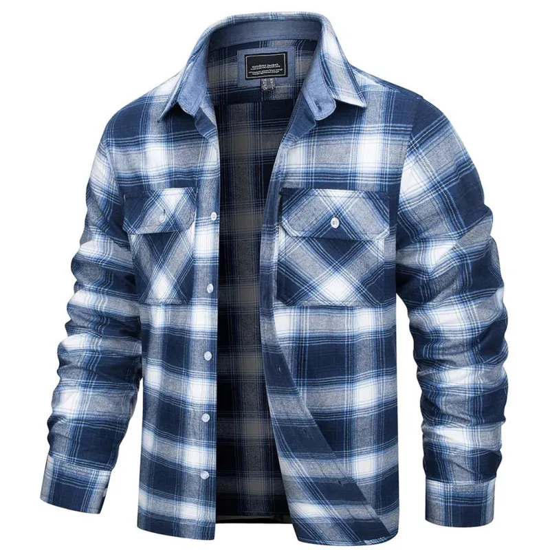 Men's Cotton Flannel Shirt Plaid Button Down Lightweight Jacket sold by Tacvasen