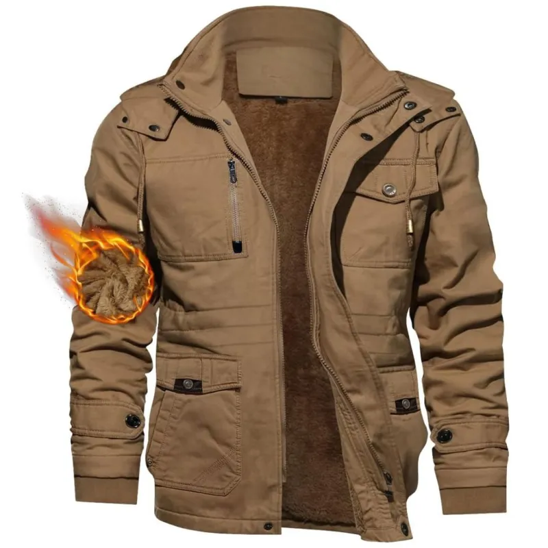Men's Winter Jacket Fleece Lined Coats Warm Cargo Jackets with Hooded sold by Tacvasen