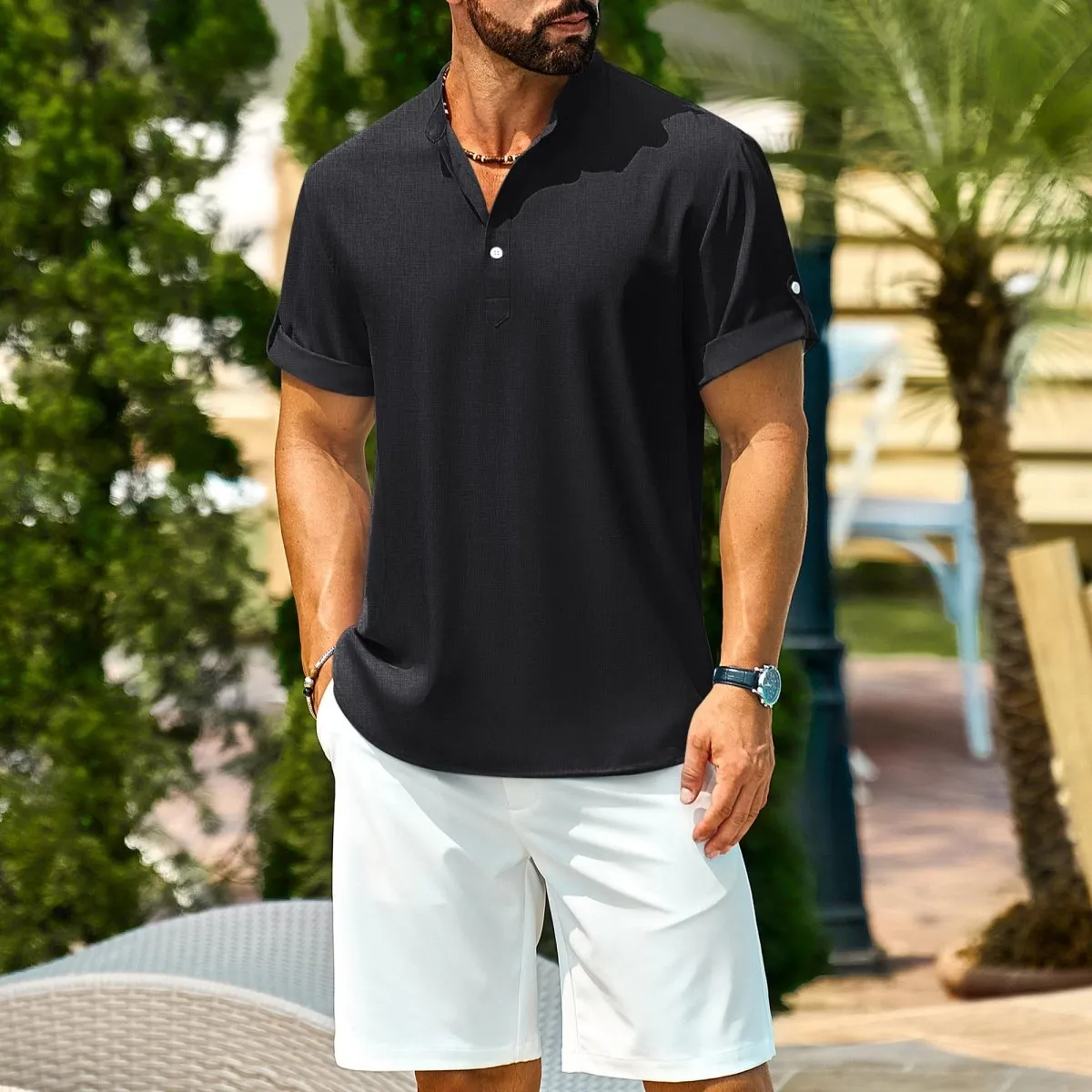 Henley Casual Lightweight Beach Shirts sold by Tacvasen product image thumbnail 3