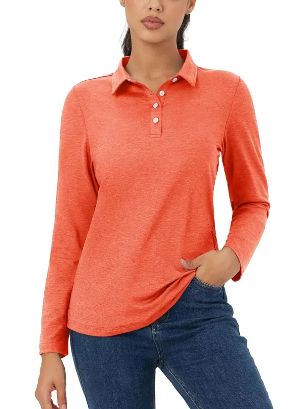 Women's Quick Dry Casual Collared Long Sleeve Top made by Tacvasen