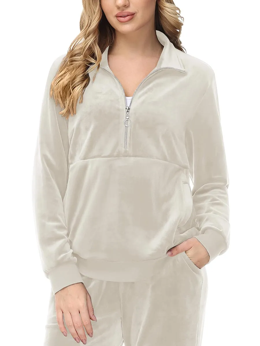 Women's Half Zip Pullover Sweatshirts Velvet Fleece Jacket sold by Tacvasen product image thumbnail 2
