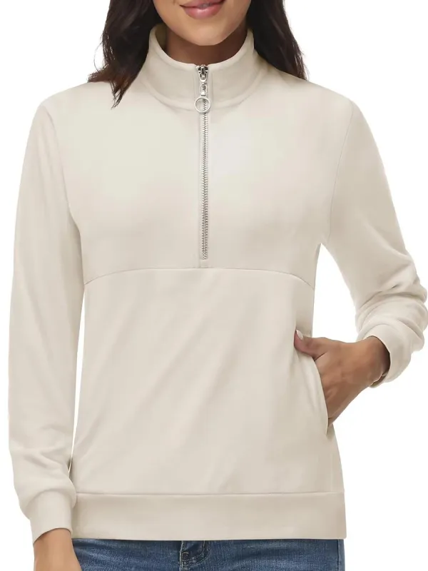 Women's Half Zip Pullover Sweatshirts Velvet Fleece Jacket made by Tacvasen