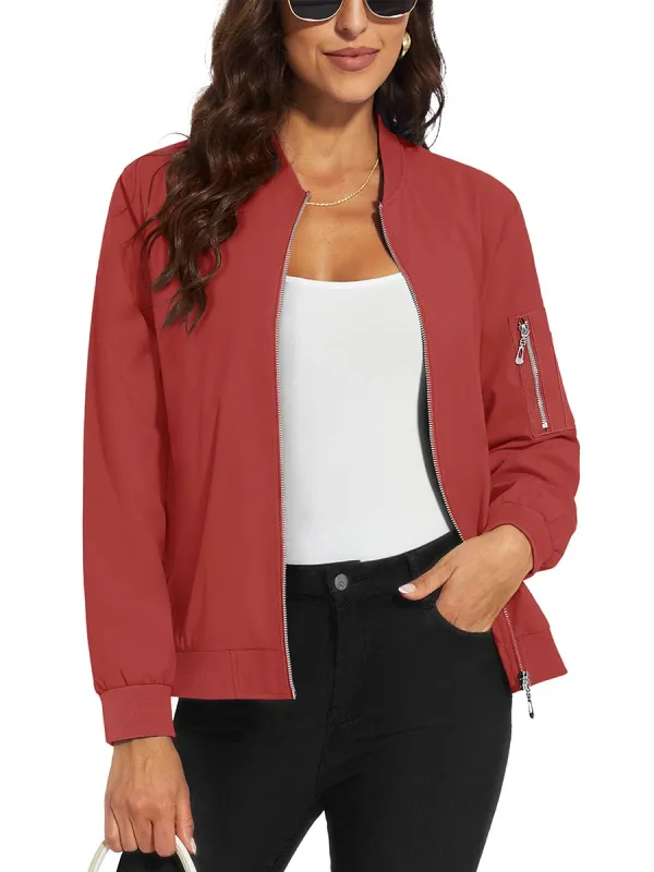 Women's 4-Pocket Lightweight Casual Windproof Full-Zip Bomber Jacket made by Tacvasen