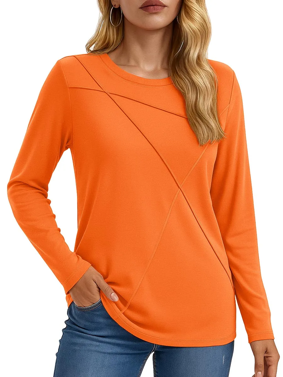 Women's Long Sleeve Shirts Pleated Crew Neck Fall Trendy Tops sold by Tacvasen product image thumbnail 5