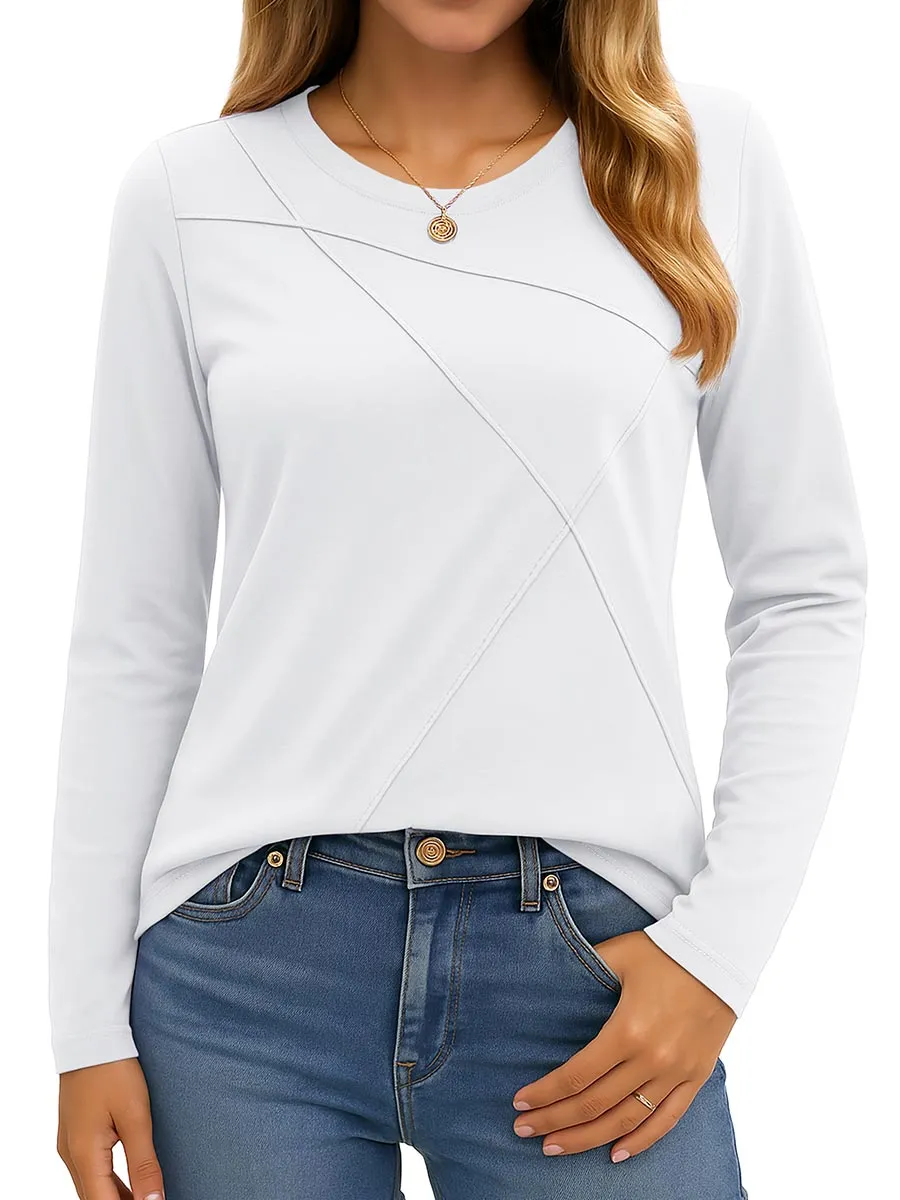 Women's Long Sleeve Shirts Pleated Crew Neck Fall Trendy Tops sold by Tacvasen product image thumbnail 4